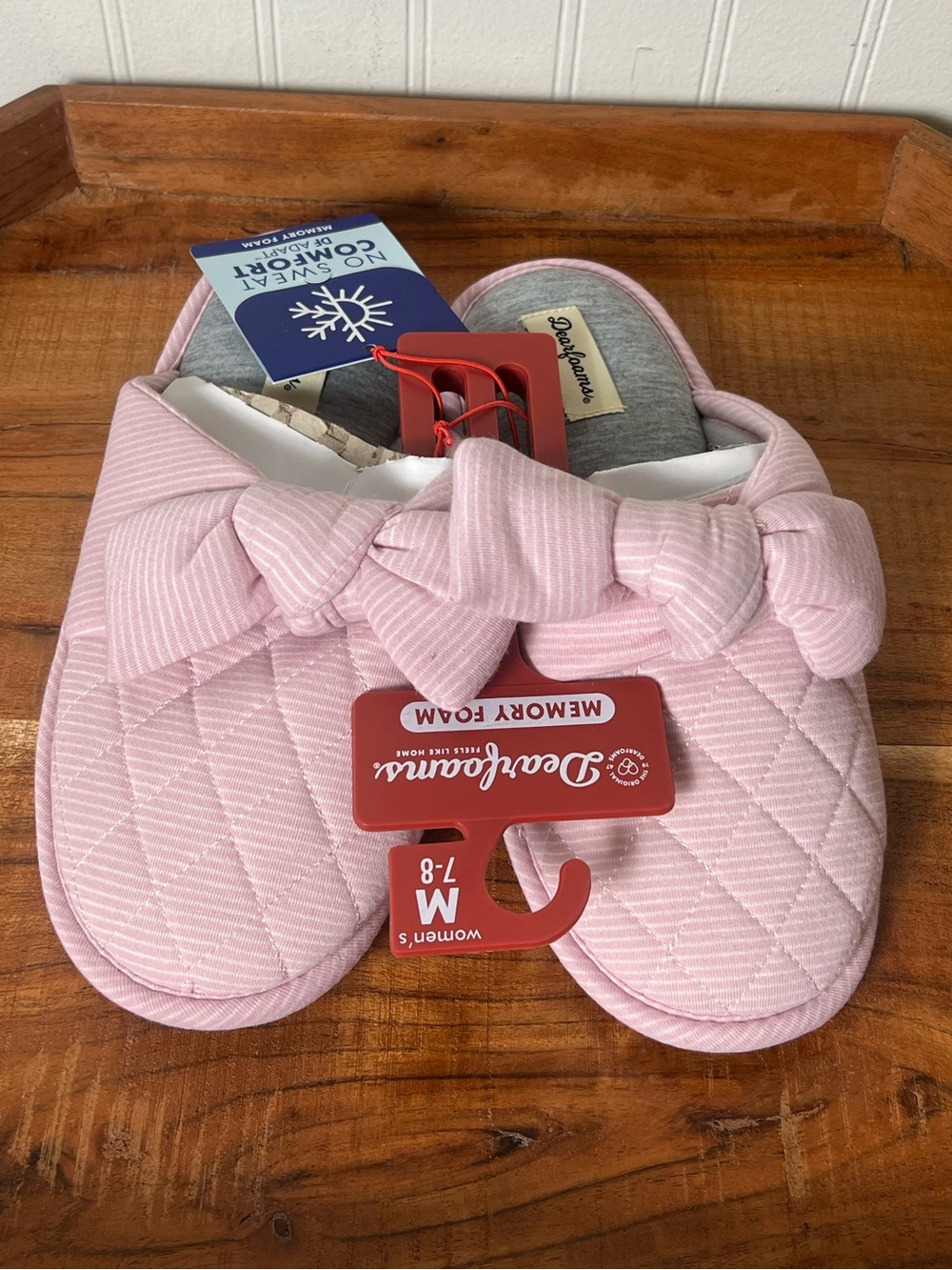 Dearfoams Slipper Quilted Bow Slippers 7-8 Medium